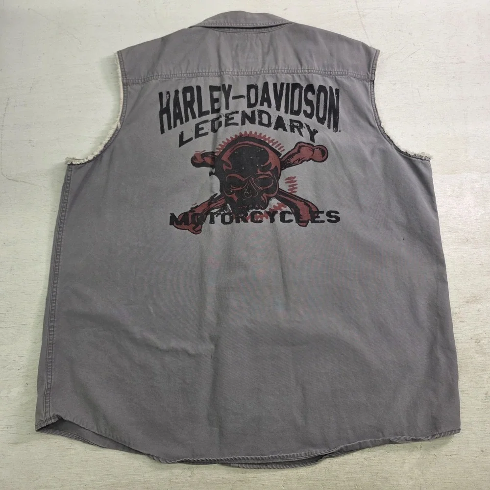 Harley Davidson Motorcycles Sleeveless Cut Off Vest Skull Crossbones Mens 2XL